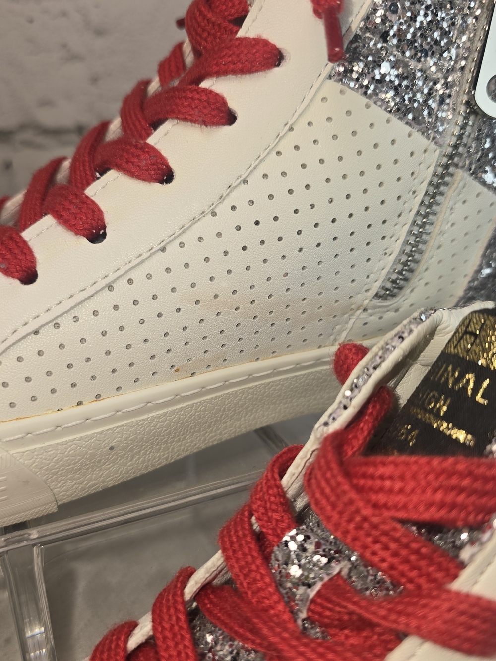 VINTAGE HAVANA LESTER HIGH TOP SILVER GLITTER RED LACE STAR WOMENS SNEAKERS 8.5 - Picture 4 of 16